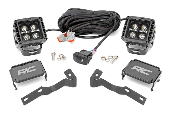 Rough Country - LED Light Kit - Ditch Mount - 2" Black Pair - Amber DRL - Toyota Tacoma (16-23)