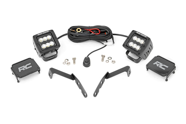 Rough Country - LED Light Kit - Ditch Mount - 2" Black Pair - Flood - Chevy 1500 & Chevy/GMC 2500HD/3500HD (07-14)