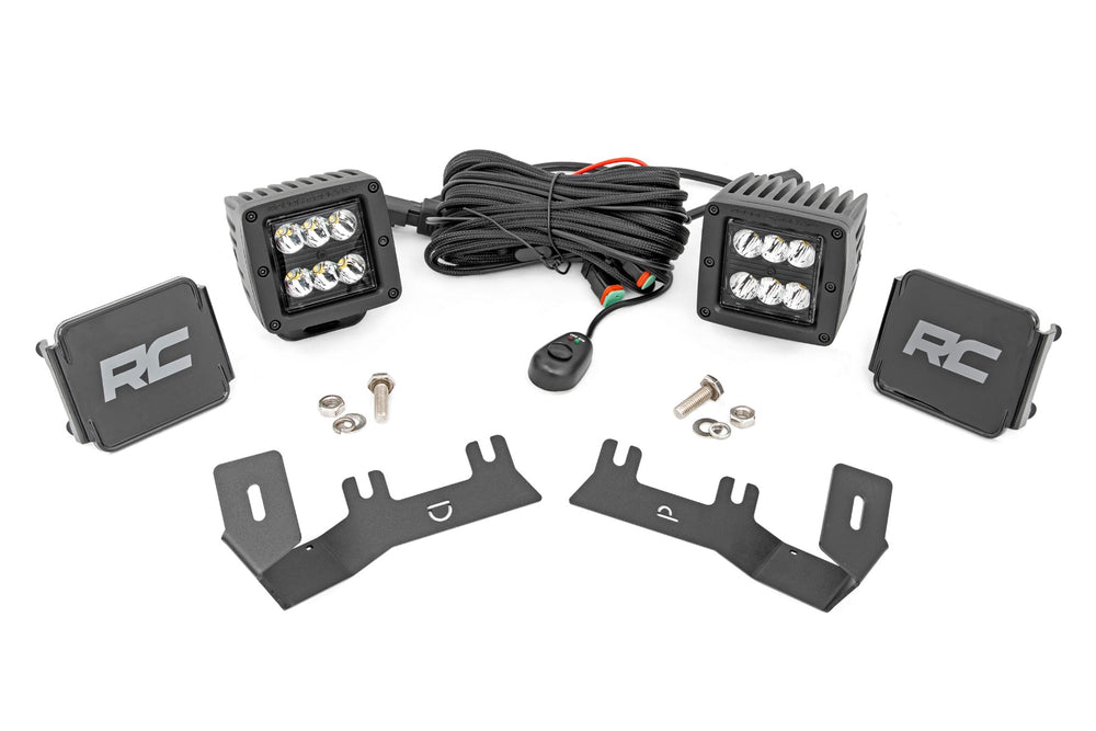 Rough Country - LED Ditch Light Kit - 2in Black Pair - Spot - Chevy/GMC 1500 (14-18 & Classic)