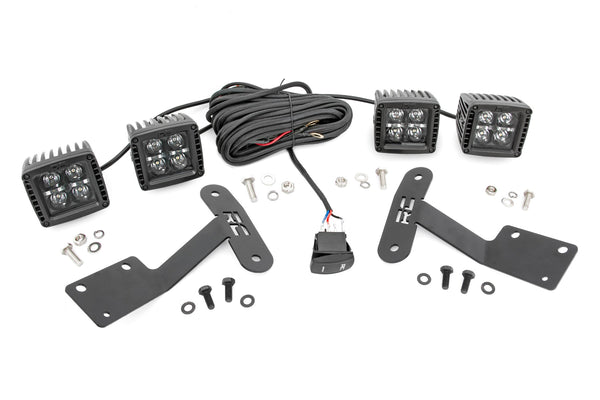 Rough Country - LED Light Kit - Ditch Mount - Dual 2" Black Pairs - Amber DRL - Toyota Tundra (14-21)