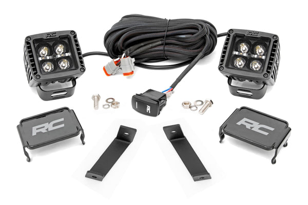 Rough Country - LED Light Kit - Ditch Mount - 2" Black Pair - Amber DRL - Jeep Cherokee KL (14-21)
