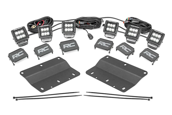 Rough Country - LED Light Kit - Fog Mount - Triple 2" Black Pair - Spot/Flood - Ford Bronco (21-25)