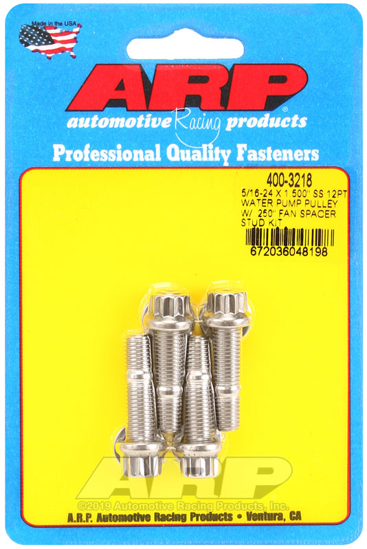 ARP 5/16-24 X 1.500 SS 12pt water pump pulley w/ .250in fan spacer stud kit