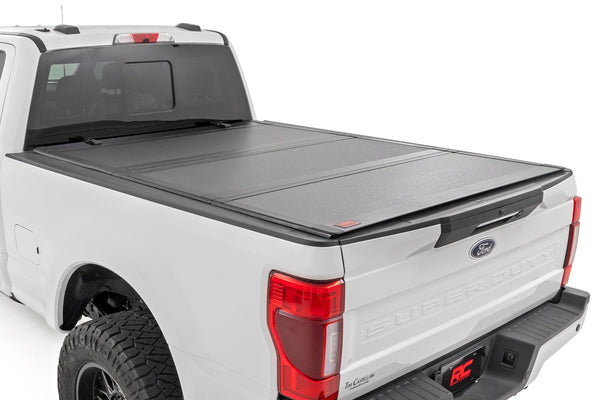Rough Country - Hard Tri-Fold Flip Up Bed Cover - 6'10" Bed - Ford F-250/F-350 Super Duty (17-25)