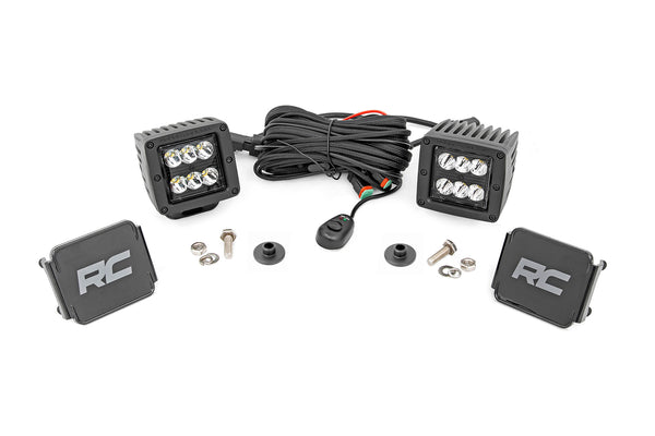 Rough Country - LED Light Kit - Ditch Mount - 2" Black Pair - Spot Pattern - Ford Bronco (21-25)