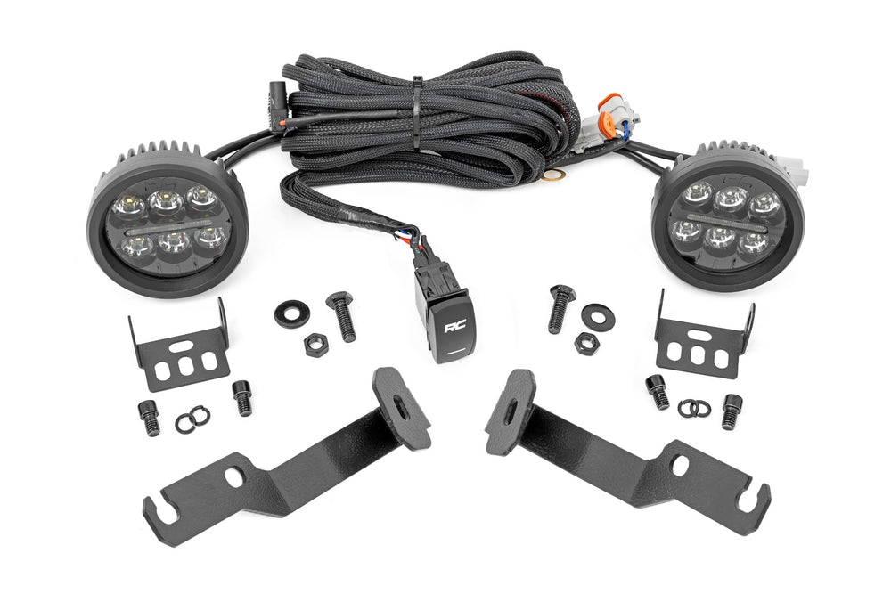 Rough Country - LED Light Kit - Ditch Mount - Black Series Round - 3.5 Inch - Amber DRL - Toyota Tacoma (05-15)