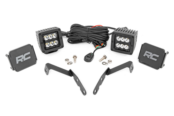 Rough Country - LED Light Kit - Ditch Mount - 2" Black Pair - Spot - Chevy 1500 & Chevy/GMC 2500HD/3500HD (07-14)