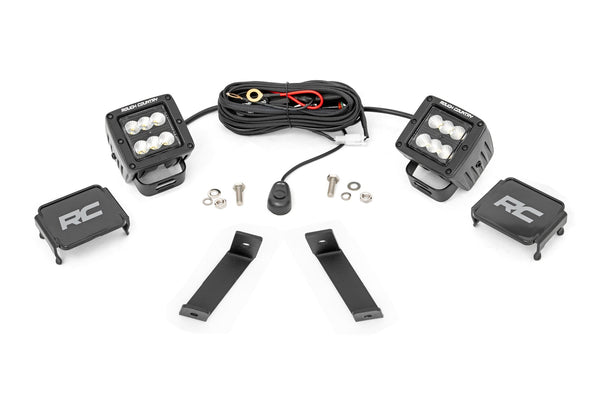 Rough Country - LED Light Kit - Ditch Mount - 2" Black Pair - Flood - Jeep Cherokee KL (14-21)