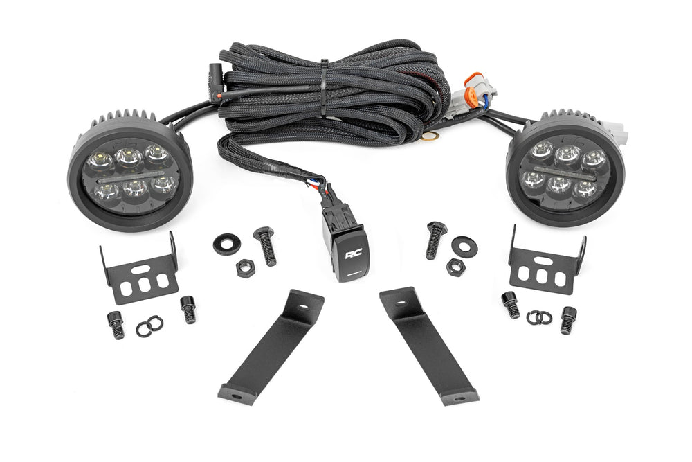 Rough Country - LED Light Kit - Ditch Mount - Black Series Round - 3.5 Inch - Amber DRL - Jeep Cherokee KL (14-21)