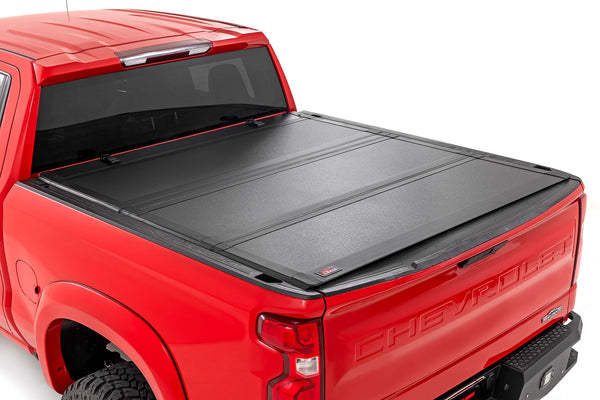 Rough Country - Hard Tri-Fold Flip Up Bed Cover - 5'10" Bed - Chevy/GMC Sierra/Silverado 1500 (19-25)