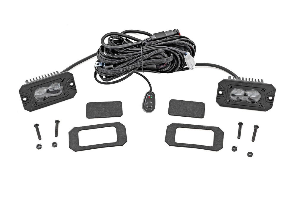 Rough Country - 3x1.75 Inch Black Series LED Slim Aux - SAE Fog - Flush Mount - Pair - 70908