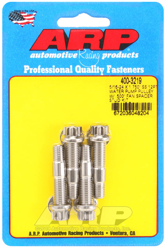 ARP 5/16-24 X 1.750 SS 12pt water pump pulley w/ .500in fan spacer stud kit