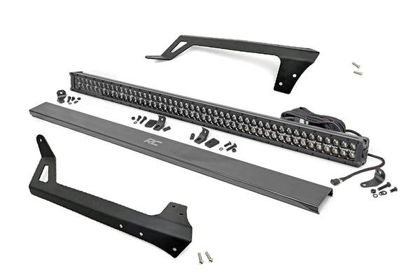 Rough Country - LED Light - Windshield Mnt - 50" Black Dual Row - White DRL - Jeep Wrangler JK (07-18)