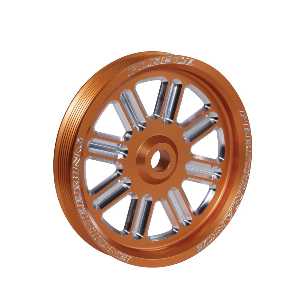 Fleece Performance - Cummins Dual Pump Spoke Pulley(for use with FPE dual pump bracket) Orange - FPE-34211-ORG-SPK