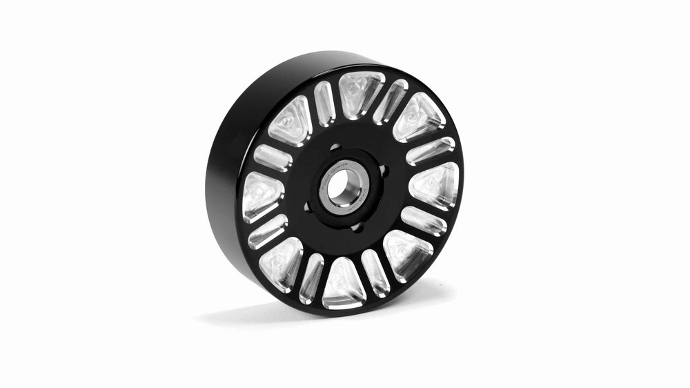 Fleece Performance - 2003-2018 Electric Water Pump Upper Fan Idler (Black Finish Contrast Cut) - FPE-34658-BLK-SPK