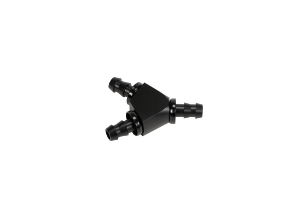 Fleece Performance - 3/8" Black Anodized Aluminum Y Barbed Fitting (For -6 Pushlock Hose) - FPE-FIT-Y06-BLK