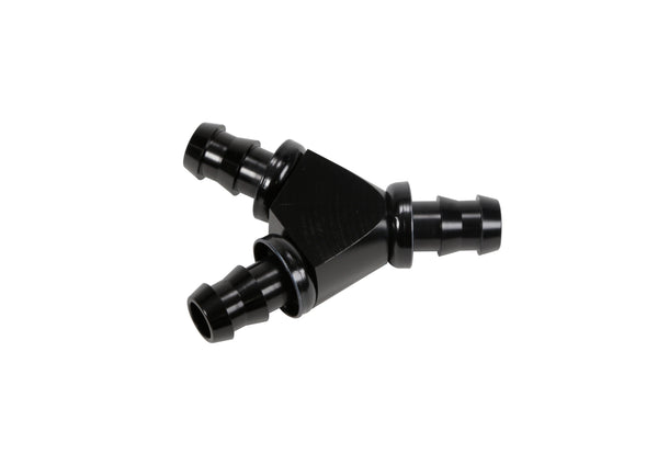 Fleece Performance - 1/2" Black Anodized Aluminum Y Barbed Fitting (For -8 Pushlock Hose) - FPE-FIT-Y08-BLK