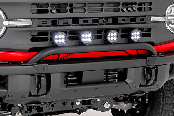 Rough Country - Light Bar Mount - 3.5" Round LED (Quad) - Black - Amber DRL - OE Modular Steel - Ford Bronco (21-24)