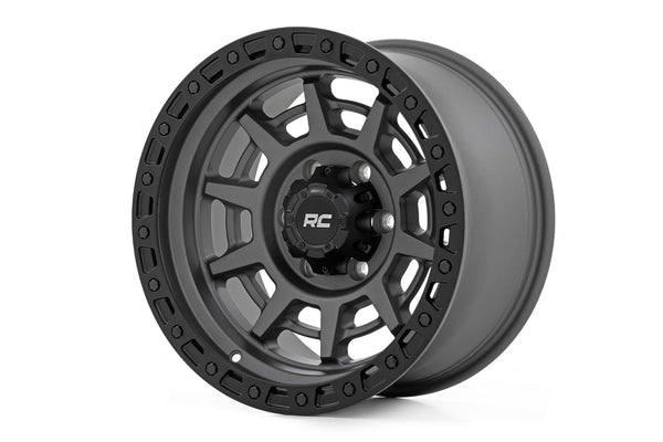 Rough Country - Rough Country 85 Series Wheel/Simulated Beadlock/Gunmetal Gray/Black/17x9/5x4.5/-12mm