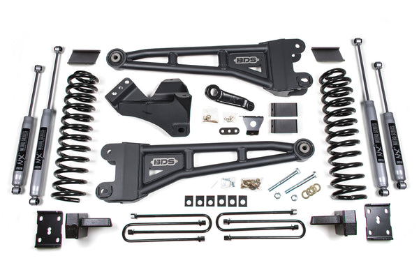 BDS Suspension - 2011-2016 Ford F250/F350 4" Radius Arm Kit - Gas - Rear Springs, NX2 Shocks -BDS1599H