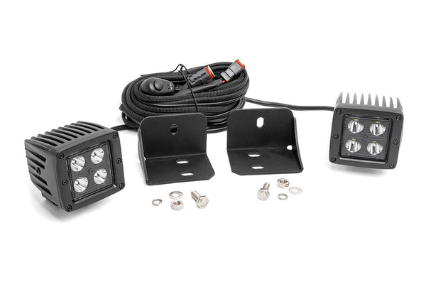 Rough Country - LED Light - Cab Mount - 2" Black Pair - Flood - Can-Am Defender HD 5/HD 8/HD 9/HD 10