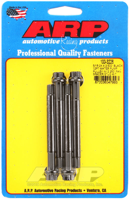ARP 5/16-24 X 3.500 black 12pt water pump pulley w/ 2.250in fan spacer stud kit
