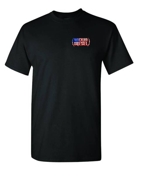 Black Short Sleeve Wicked Diesel T-Shirt with Red, White & Blue Logo