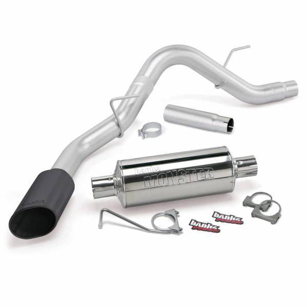 Banks Power - Banks Power Monster Exhaust System Single Exit Black Ob Round Tip 15-19 F-150 2.7/3.5L EcoBoost 5.0L ECMB CCSB/MB 48762-B