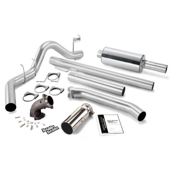 Banks Power - Banks Power Monster Exhaust System W/Power Elbow Single Exit Chrome Round Tip 98-02 Dodge 5.9L Extended Bed 48638