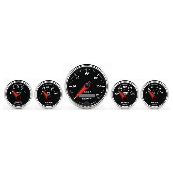 Autometer - AutoMeter GAUGE KIT 5 PC. 3 3/8in./2 1/16in. ELEC. SPEEDOMETER DESIGNER BLACK II - 1201