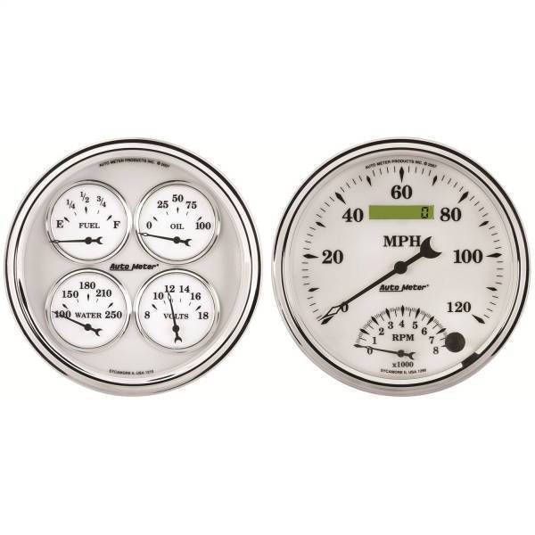 Autometer - AutoMeter GAUGE KIT 2 PC. QUAD/TACH/SPEEDO 5in. OLD TYME WHITE II - 1203