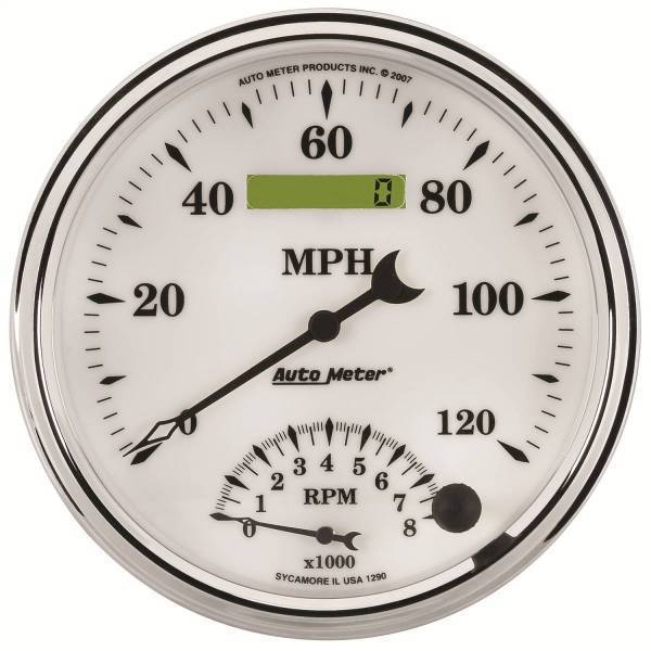 Autometer - AutoMeter GAUGE TACH/SPEEDO 5in. 120MPH/8K RPM ELEC. PROGRAM OLD TYME WHITE II - 1290