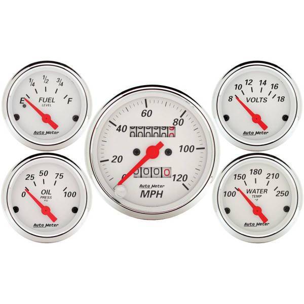 Autometer - AutoMeter GAUGE KIT 5 PC. 3 1/8in./2 1/16in. MECH. SPEEDOMETER ARCTIC WHITE - 1300