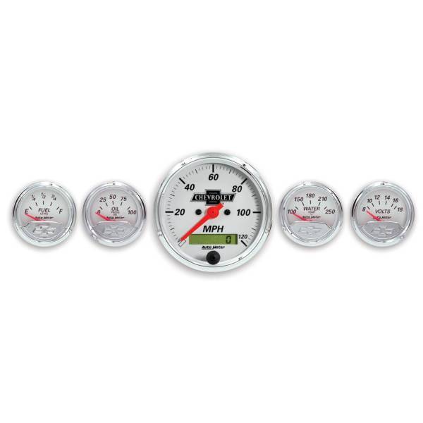 Autometer - AutoMeter GAUGE KIT 5 PC. 3 1/8in./2 1/16in. ELEC. SPEEDO. CHEVROLET HERITAGE BOWTIE - 1302-00408