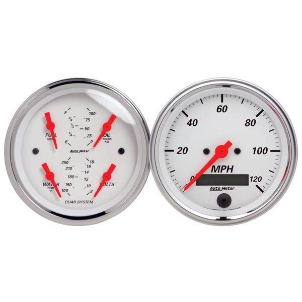 Autometer - AutoMeter GAUGE KIT 2 PC. QUAD/SPEEDOMETER 3 3/8in. ARCTIC WHITE - 1308