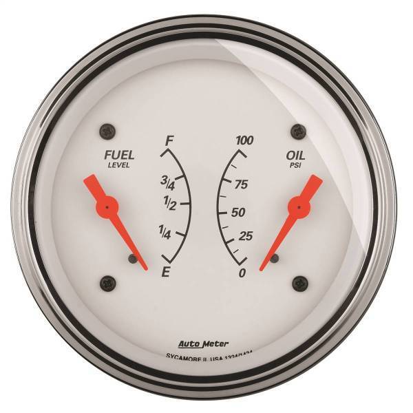 Autometer - AutoMeter GAUGE DUAL FUEL/OILP 3 3/8in. 240OE-33OF/100PSI ELEC ARCTIC WHITE - 1313