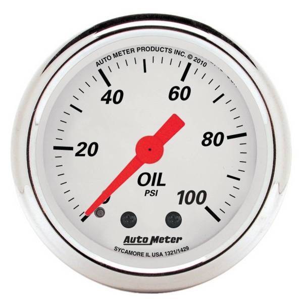 Autometer - AutoMeter GAUGE OIL PRESS 2 1/16in. 100PSI MECH ARCTIC WHITE - 1321