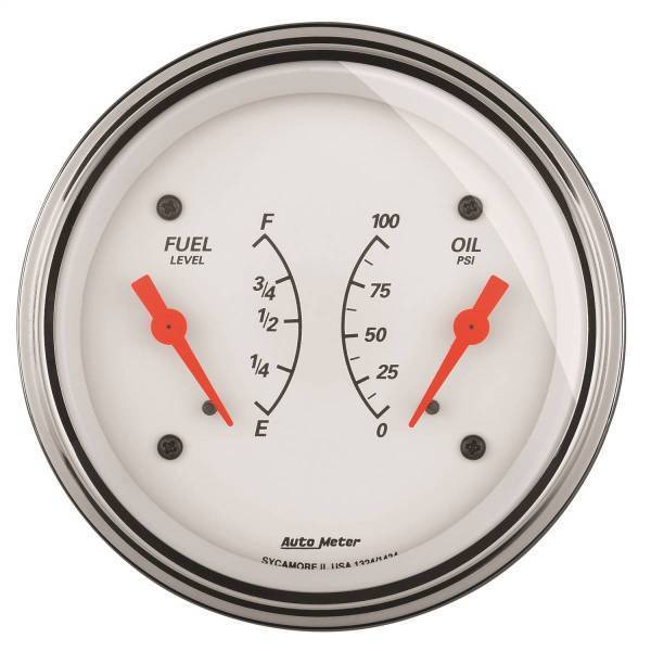 Autometer - AutoMeter GAUGE DUAL FUEL/OILP 3 3/8in. 0OE-90OF/100PSI ELEC ARCTIC WHITE - 1324