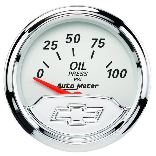 Autometer - AutoMeter GAUGE OIL PRESS 2 1/16in. 100PSI ELEC CHEVROLET HERITAGE BOWTIE - 1327-00408