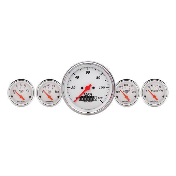 Autometer - AutoMeter GAUGE KIT 5 PC. 3 3/8in./2 1/16in. ELEC. SPEEDOMETER ARCTIC WHITE - 1340