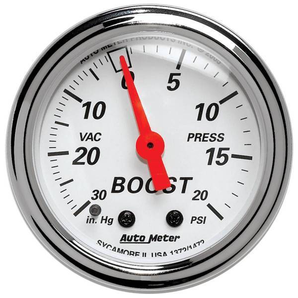 Autometer - AutoMeter GAUGE VAC/BOOST 2 1/16in. 30INHG-20PSI MECHANICAL ARCTIC WHITE - 1372