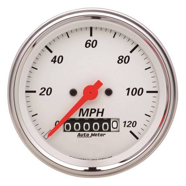 Autometer - AutoMeter GAUGE SPEEDOMETER 3 3/8in. 120MPH ELEC. PROG. W/WHEEL ODO ARCTIC WHITE - 1379