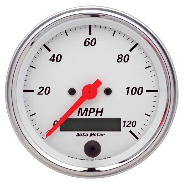 Autometer - AutoMeter GAUGE SPEEDOMETER 3 3/8in. 120MPH ELEC. PROG. W/LCD ODO ARCTIC WHITE - 1380