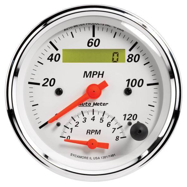 Autometer - AutoMeter GAUGE TACH/SPEEDO 3 3/8in. 120MPH/8K RPM ELEC. PROGRAM. ARCTIC WHITE - 1381