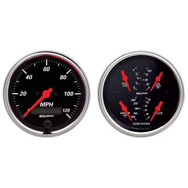 Autometer - AutoMeter GAUGE KIT 2 PC. QUAD/SPEEDOMETER 3 3/8in. DESIGNER BLACK - 1408