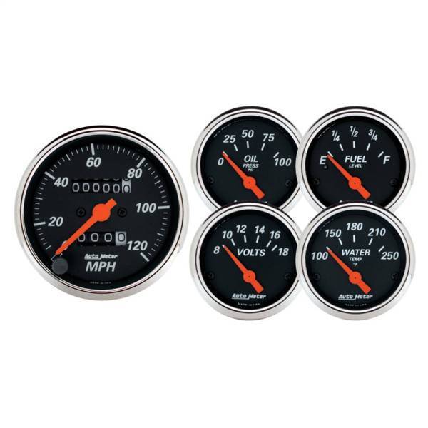 Autometer - AutoMeter GAUGE KIT 5 PC. 3 1/8in./2 1/16in. MECH. SPEEDOMETER DESIGNER BLACK - 1420