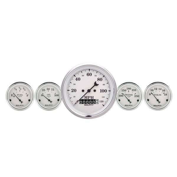 Autometer - AutoMeter GAUGE KIT 2 PC. QUAD/SPEEDOMETER 3 3/8in. OLD TYME WHITE - 1600