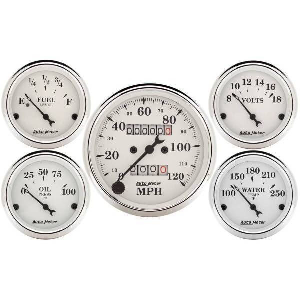 Autometer - AutoMeter GAUGE KIT 5 PC. 3 1/8in./2 1/16in. MECH. SPEEDOMETER OLD TYME WHITE - 1601