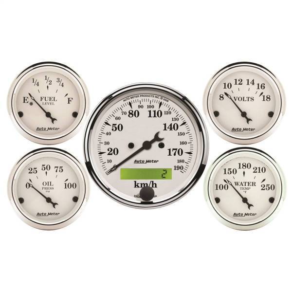 Autometer - AutoMeter GAUGE KIT 5 PC. 3 1/8in./2 1/16in. ELEC. KM/H SPEEDOMETER OLD TYME WHITE - 1602-M