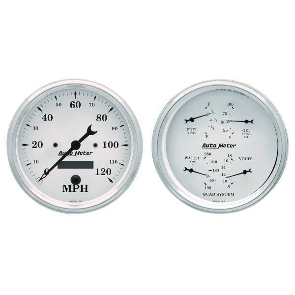 Autometer - AutoMeter GAUGE KIT 2 PC. QUAD/SPEEDOMETER 5in. OLD TYME WHITE - 1603